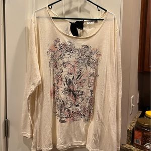 Cato Woman Bow Tie Back Pink Black Scroll Print Top Sz 26/28W